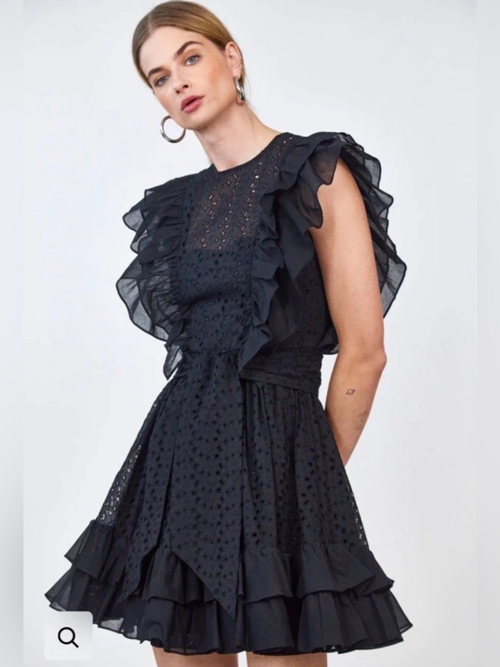 🖤 Hunter Bell Mackenzie Black Eyelet Mini Dress Size 8 🖤